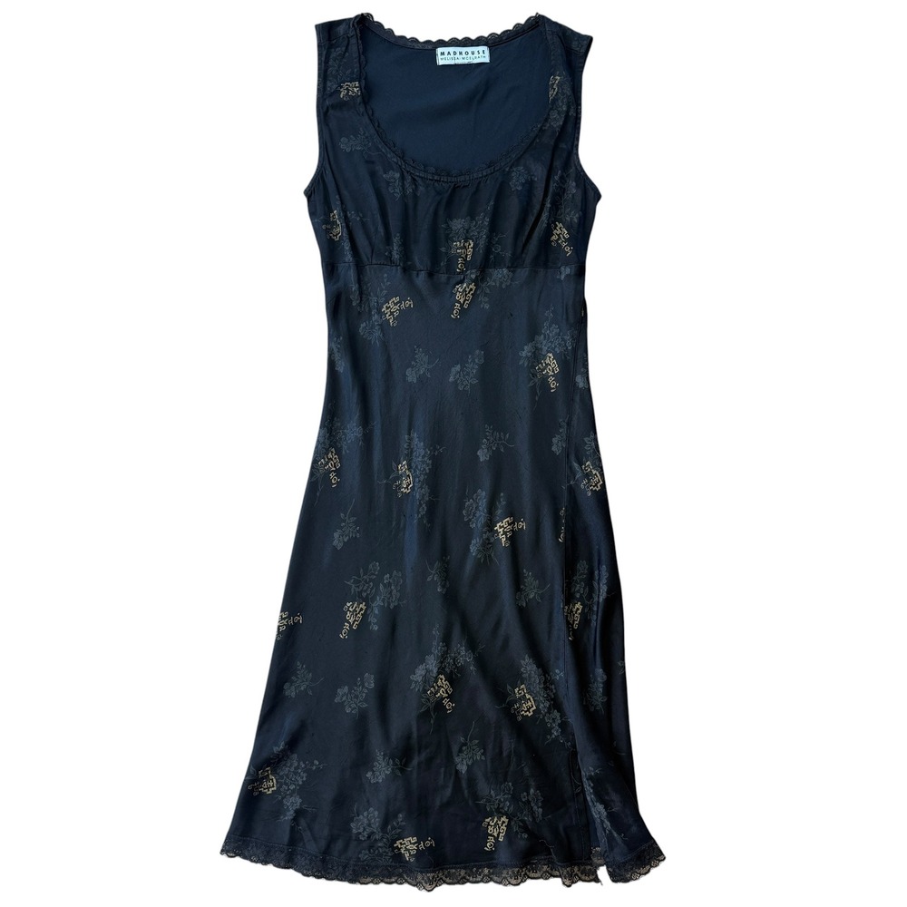 Madhouse Melissa McElrath Vintage 90s Midi Dress Floral Lace Trim S Black